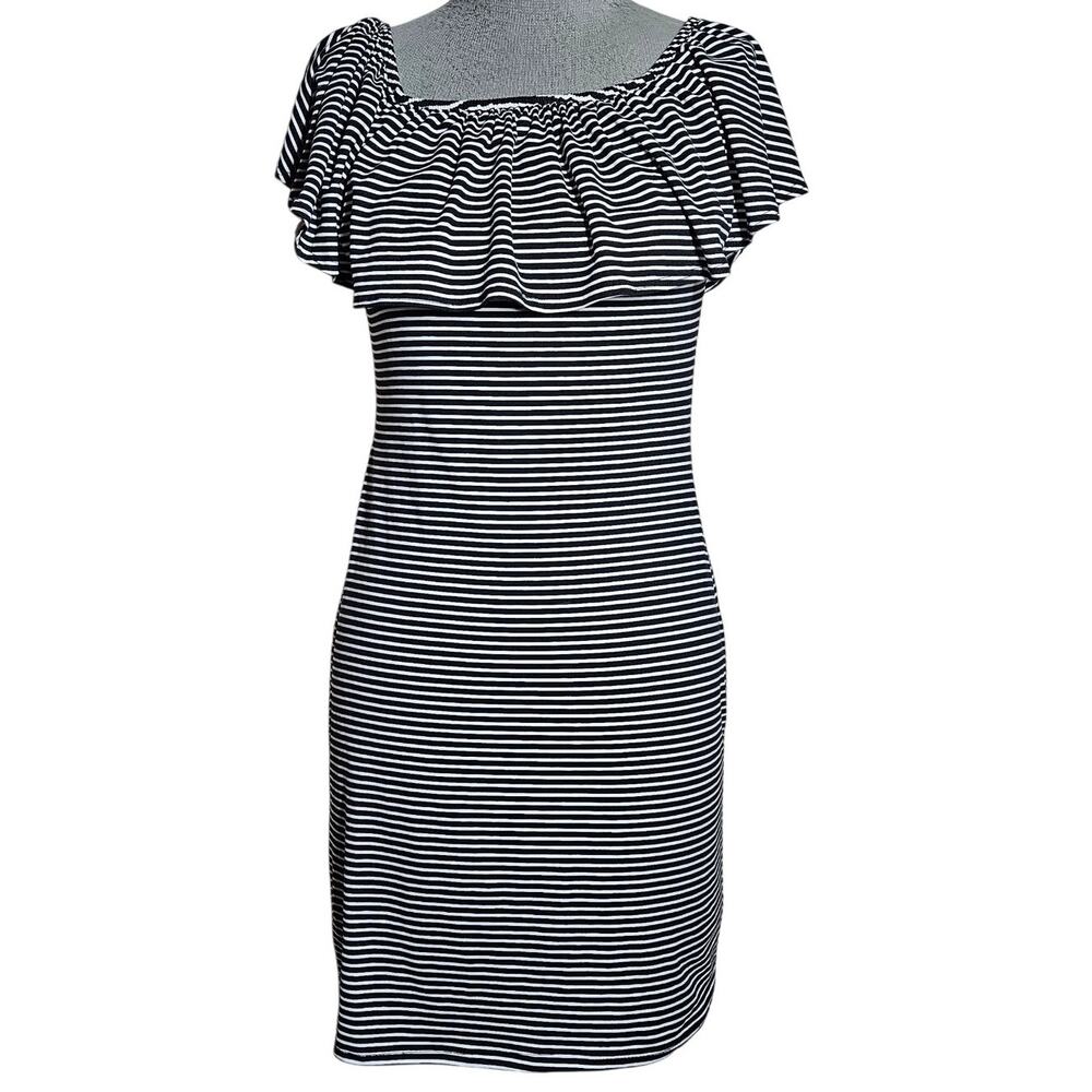 Stripped Ruffle Neckline Bodycon Dress Size Medium